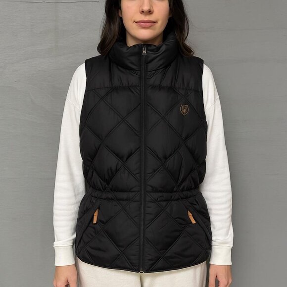 Ariat Zip‎ Up Adjustable Goose Down Black Puffer Vest Women’s Small - Picture 1 of 8